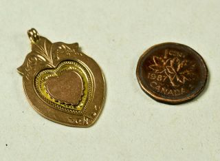 375 Gold Heart Charm 9k 9ct 9kt Old Vintage 1950 