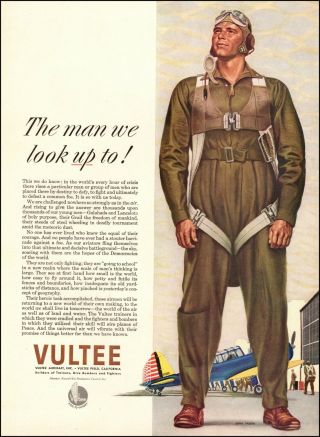 1943 Ww2 Ad Vultee Aircraft Train The Pilots We Look Up To.  Bt - 13 Valiant 013121