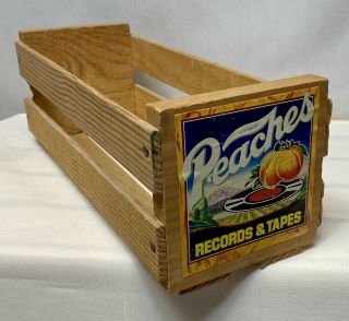 Vintage Peaches Records & Tapes Wood 8 Track Or Cassette Holder Crate 12.  5x5x4.  5
