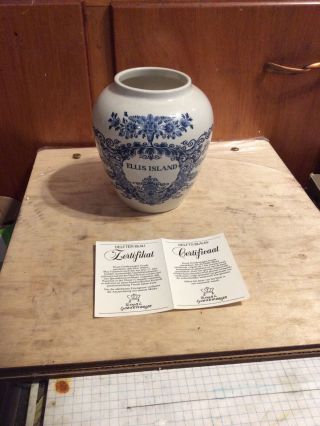 Vintage Royal Delft Small Vase Blue & White Floral 4 " Tall Painted Ellis Island