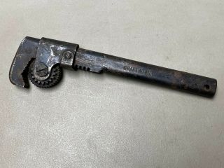 Rare Vintage Craft 10 In Spring Loaded Rolling Pipe Wrench Old Steampunk Tool