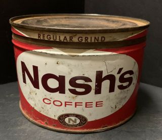 Vintage Nash’s Coffee Tin 1 Lb Can With Lid