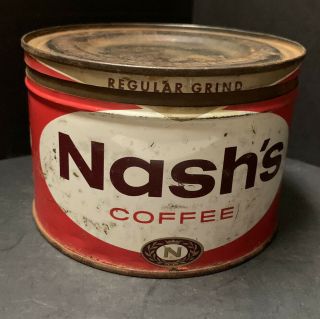 Vintage Nash’s Coffee Tin 1 LB Can With Lid 3