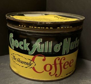 Vintage Chock Full O’ Nuts Coffee Tin 1 Lb Coffee Can With Lid
