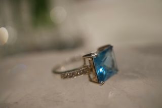 Vintage Sterling Silver Blue Topaz Cubic Zirconia Ring Size 8.  5