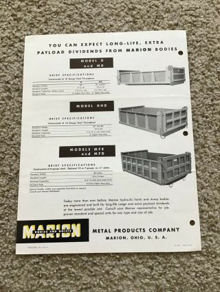 1962 Marion bodies and hoists for heavy - duty trucks,  sales literature. 3