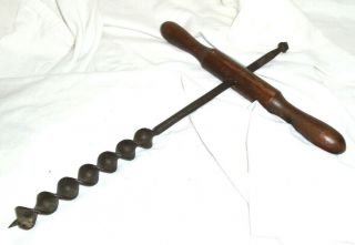 Antique Vintage Primitive T Handle Wood Auger Barn Beam Hand Drill 16 1/2” X 12 "
