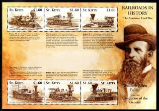 St.  Kitts - U.  S.  Civil War Set Of 4 Railroad Souvenir Sheets Vf Mnh See Scans