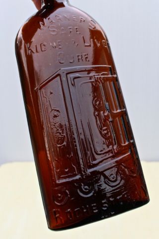 Antique Vintage Warners Safe Kidney Liver Rochester Dark Amber Pint Cure Bottle