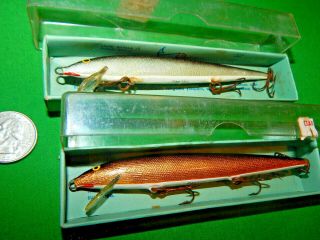 Two Early Rapala Minnows,  Gold & Silver,  5 1/4 Inch Balsa Wood Finand Both W Box