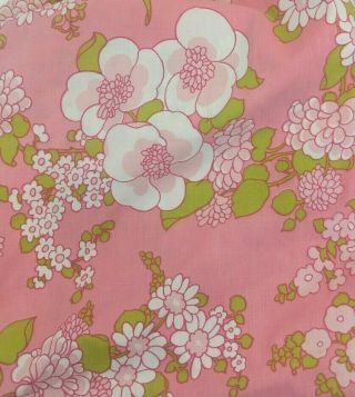 Vintage 70s Twin Fitted Sheet Pink Daisy Flower Power Groovy Cotton Blend Exc
