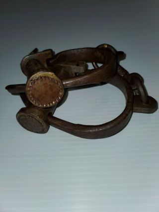 1900 ' s Vintage Old Collectible Indian Hand Crafted Iron Lock Handcuff With Key 2