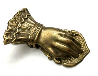 Antique Victorian Paper Clip W/ " Hand " Design In Brass (ar1474)