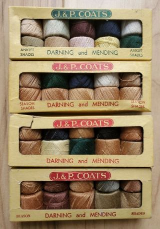 4 Boxes Vintage J&p Coats Darning And Mending Threads 40 Spools 227 - N And 227 - P
