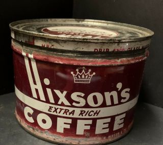 Vintage Hixson’s Coffee Tin 1 Lb Extra Rich Coffee With Lid
