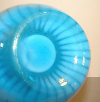Vintage Blue Opalescent Glass Rib Optic Stripe Water Bottle Carafe 2