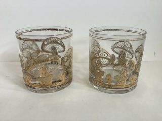 2 Culver 22k Gold Mushroom Vintage Highball Drinking Glass Mid - Century Tumbler