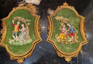 2 Vintage Empire 3d Relief Wall Art Made In Italy Antique Style 15”x 9.  5”