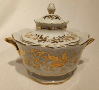 Vintage Gold Encrusted White Porcelain Lidded Bowl Covered Dish 7 "