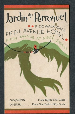 Jardin Du Perroquet Cafe,  Fifth Avenue Hotel,  Nyc,  York Vintage Postcard