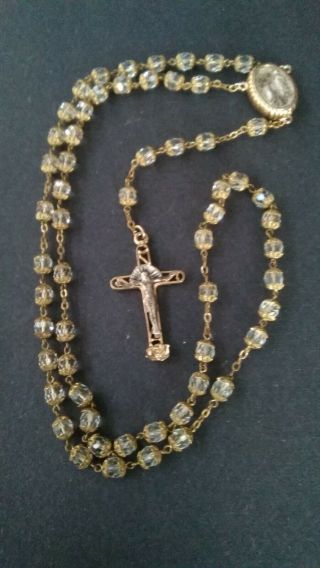 Vintage Sterling Chapel Double Capped Faceted Crystal Beads Rosary Water Relic