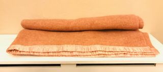 Antique 100 Wool Blanket Salmon Color Satin Binding 90” X 60” Twin Size Guc Usa
