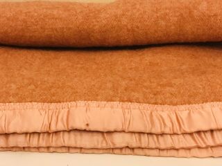 Antique 100 Wool Blanket Salmon Color Satin Binding 90” X 60” Twin Size GUC USA 2