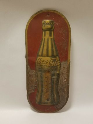 16 " Antique 1930s Coca Cola Gold Golden Bottle Metal Thermometer Sign Pat 1923