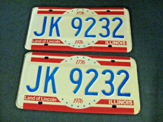 1976 Matched Set Of Illinois U.  S.  Bicentennial License Plates Collectible