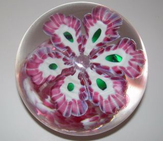 Vintage 1970s Fratelli Toso Paperweight Pink Flower W/ Label Murano