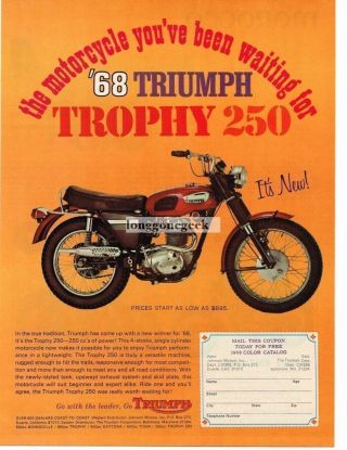1968 Triumph Trophy 250 Motorcycle Vintage Ad