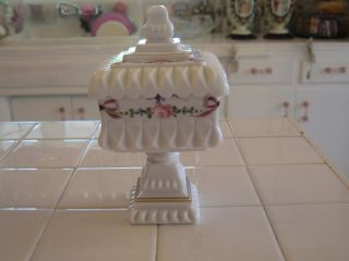 Vintage Westmoreland Hand Painted Wedding Milk Glass Candy Dish Roses And Bows
