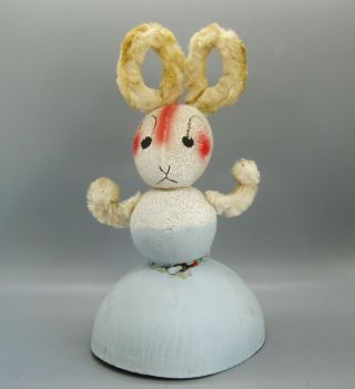 Vtg German Paper Mache Easter Bunny Chenille Composition Candy Container Lid