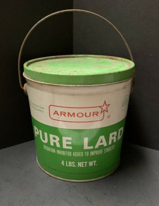 Vintage Armour Pure Lard 4 Lb Tin Can With Beal Handle