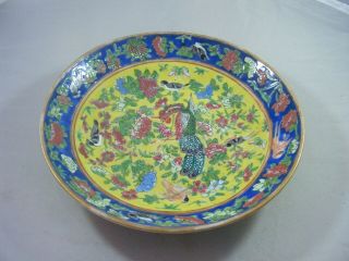 Vintage Oriental Famille Rose Phoenix Enameled Porcelain Shallow Bowl