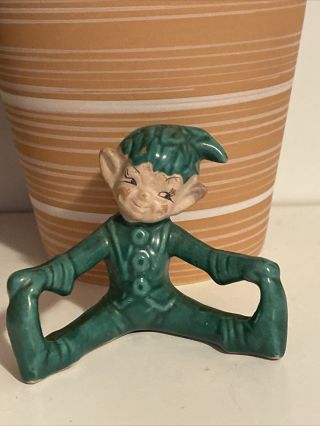 Vintage Christmas Gilner Elf Green Pixie Ceramic Figurine 50’s Toe Touch Kitschy