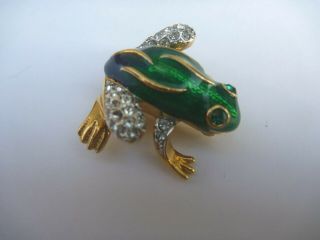 Vintage Attwood And Sawyer A&s Frog Rhinestone Enamel Gold Plated Pin England