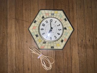 General Electric Kitchen Wall Clock Mosaic Tile Hexagon Retro Vintage 2118