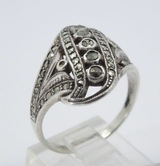 Antique Art Deco Uncas Mfg.  Co.  Marcasite Sterling Ring Sz 8