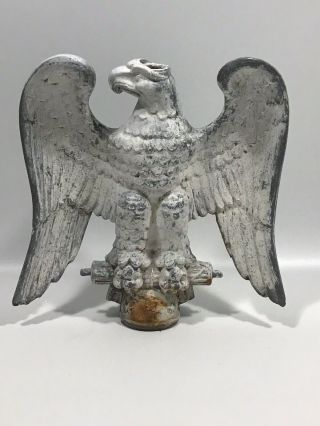 Vtg 7” Painted Cast Metal American Eagle Flag Finial Fence Topper Shabby Chic