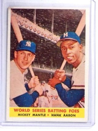 1958 Topps Batting Foes Mickey Mantle & Hank Aaron 418 Vg 68391