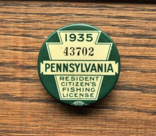 1935 Pa Fishing License Button Pennsylvania Fish Commission Resident Penna