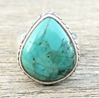 Barse Turquoise Sterling Silver Teardrop Blue Thai Stone Ring 925 Vintage Size 8