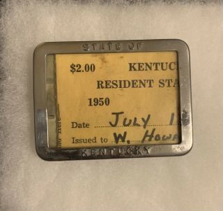 Vintage 1950 Kentucky State Resident Fishing License Metal Frame