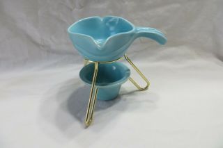Vintage 1955 Miramar Pottery Aqua Blue/turquoise Butter/sauce Warmer W/stand
