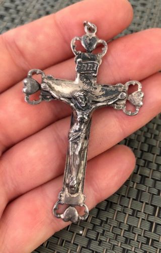 Large Antique Vintage Sterling Silver Crucifix Cross Pendant For Necklace