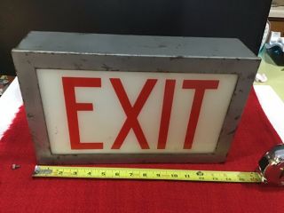Vintage Exit Sign - Metal Casing With Glass Panel Single Sided Missing Cord.