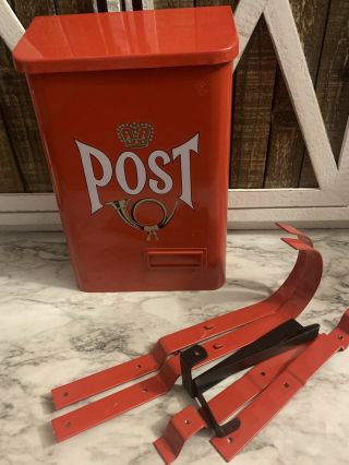 Red Swedish Mailbox Wall Mounted Mail Box Sweden Vintage - Style Post