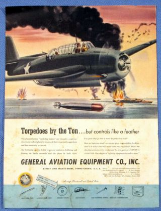 Vintage Wwii 1943 Grumman Tbf Avenger Torpedo Bomber Print Ad