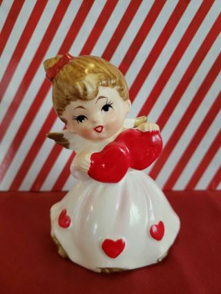 Vintage Lefton Valentine Girl Angel Figurine Holding Hearts 7699 Repair